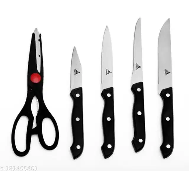 Stainless Steel 5 Pcs Knife Set, Black, Set of 1
