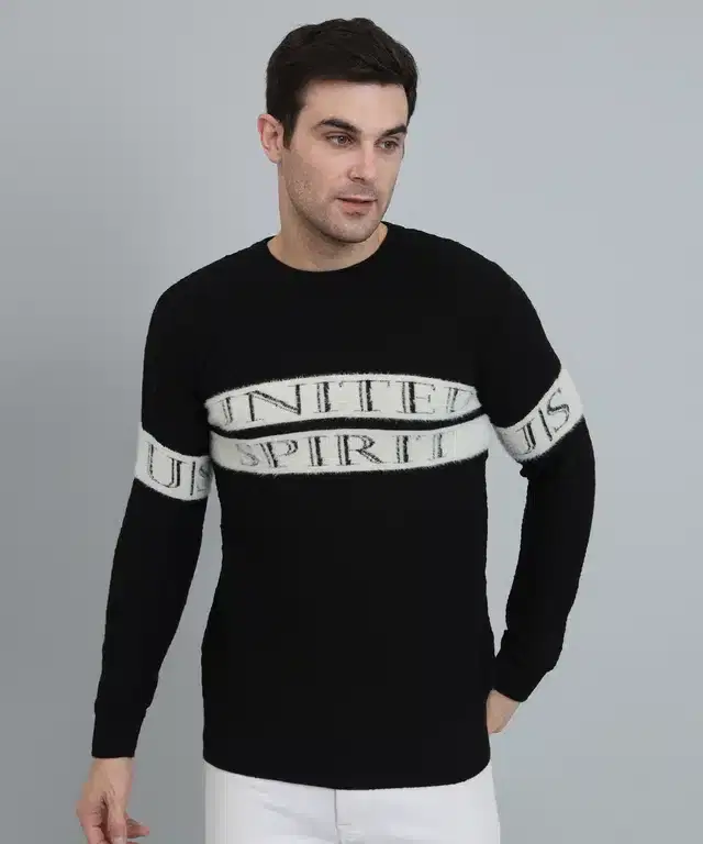 Wool Blend Printed Sweater for Men (Black, M)