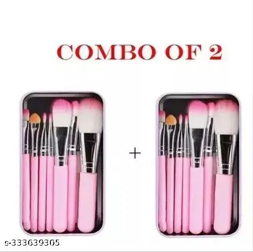 KAMZ 7 pcs Hello Kitty Makeup brushes set of 7 (Pack of 2 box) Pink Makeup brushes