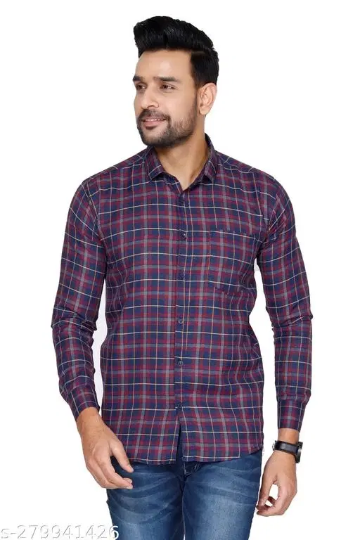 Cotton Blend Checked Shirt for Men, Maroon (XL) Pack of 1