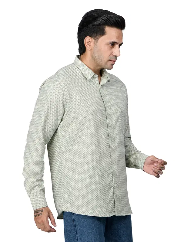 Poly Cotton Full Sleeves Printed Shirt for Men, Green (S)