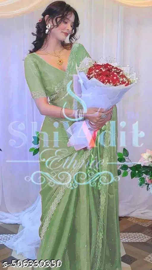 Jimmy Choo Embellished Saree For Women, Green