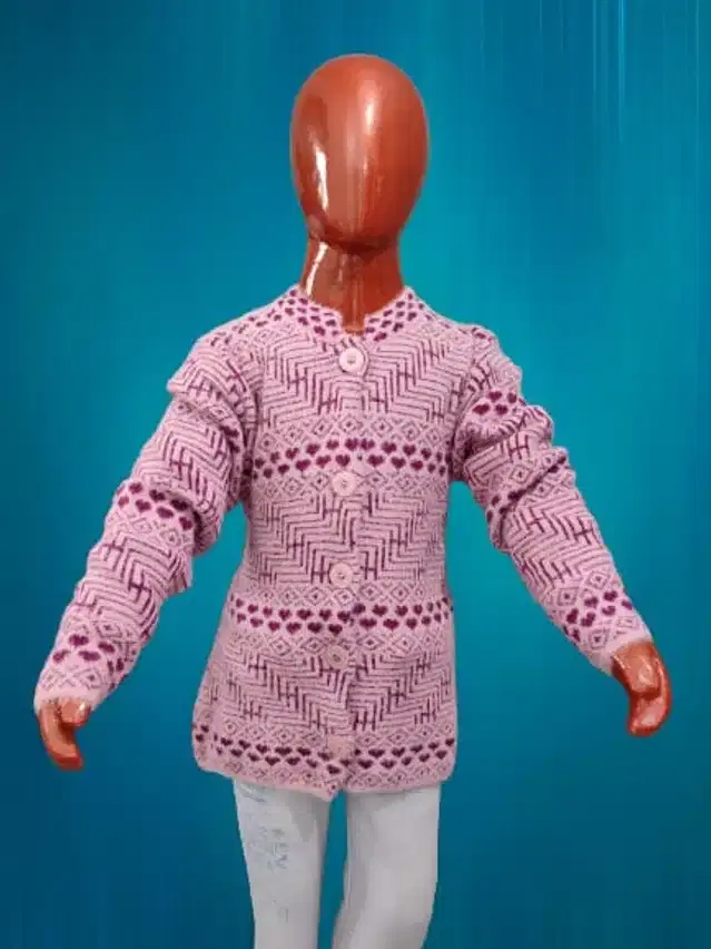 Wool Self Design Sweater for Girls (Pink, 7-8 Years)