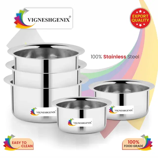 Stainless Steel Handi, Silver, Set of 5