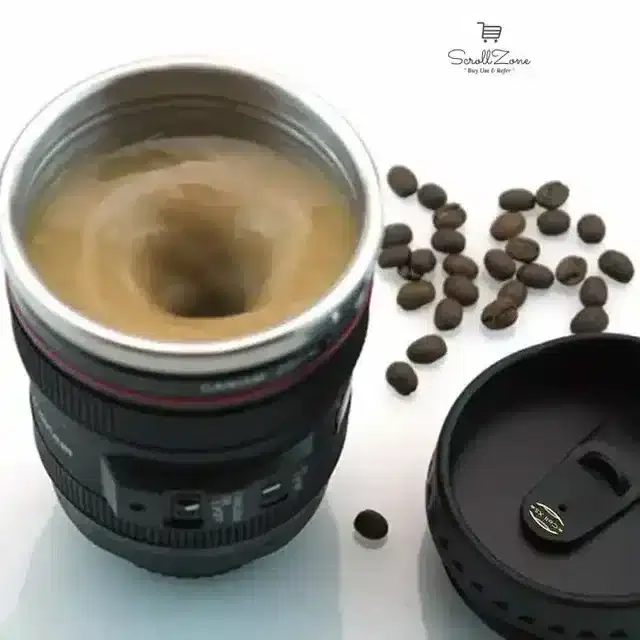 K Kudos Plastic Camera Lens Shaped Coffee Mug With Lid