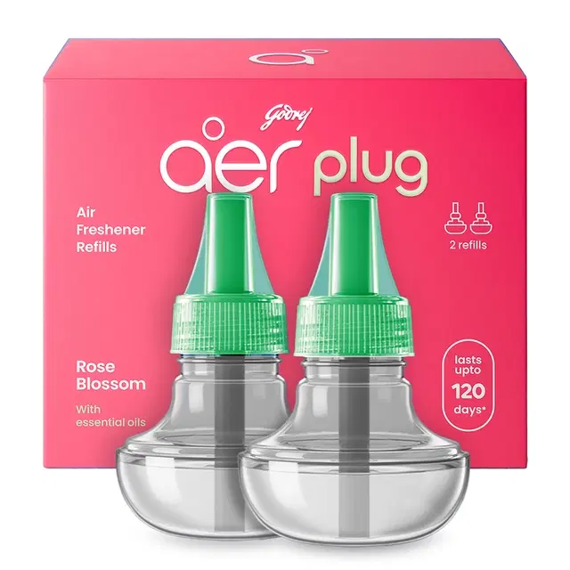 Godrej aer Plug Electric Air Freshener - 2 Refills (20 ml each) - Rose Blossom