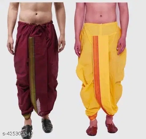 Cotton Silk Dhotis for Men, Pack of 2 (Free Size)