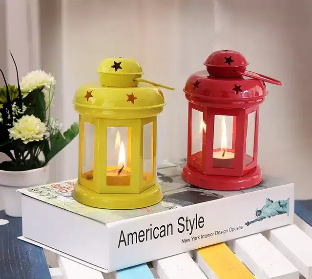 Hanging Tealight Candle Holder Lantern, Pack of 2, Multicolor