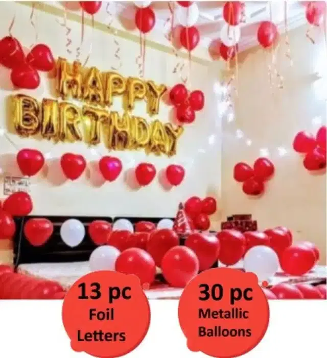 Foil & Metallic Balloons for Birthday Decoration, Red & White, Set of 43