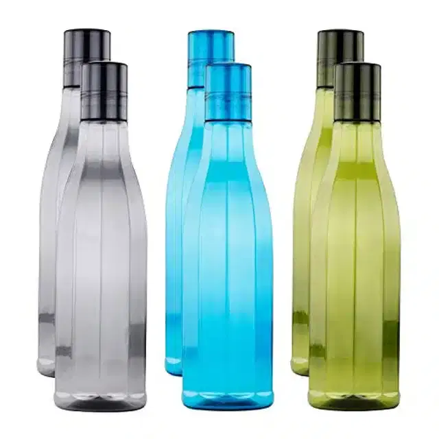 Airtight Plastic Water Bottle with Lid, Multicolor, 1000 ml, Pack of 6