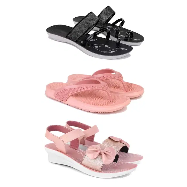 Combo of Flats with Slippers & Sandals for Women (Multicolor, 8) (Pack of 3)