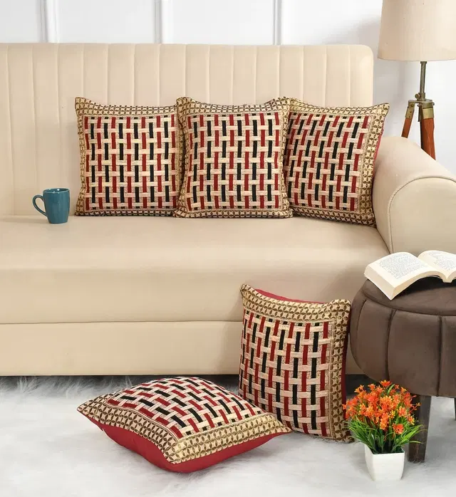 Jute Printed Cushion Covers, Multicolor, 16x16 inches, Pack of 5