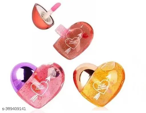 Lip Gloss Tint For Dry And Chapped Lips in Cute Heart-Shaped Packaging - Multicolor Metallic Finished Packaging Pack of 3