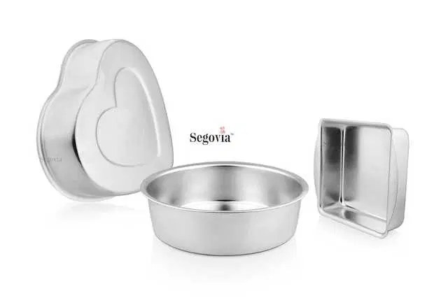 Segovia Microwave Safe Aluminium Multi Shaped Cake Mould, Pack of 3, Silver, 750 ml, 1 L, 1.5 L, SS-14