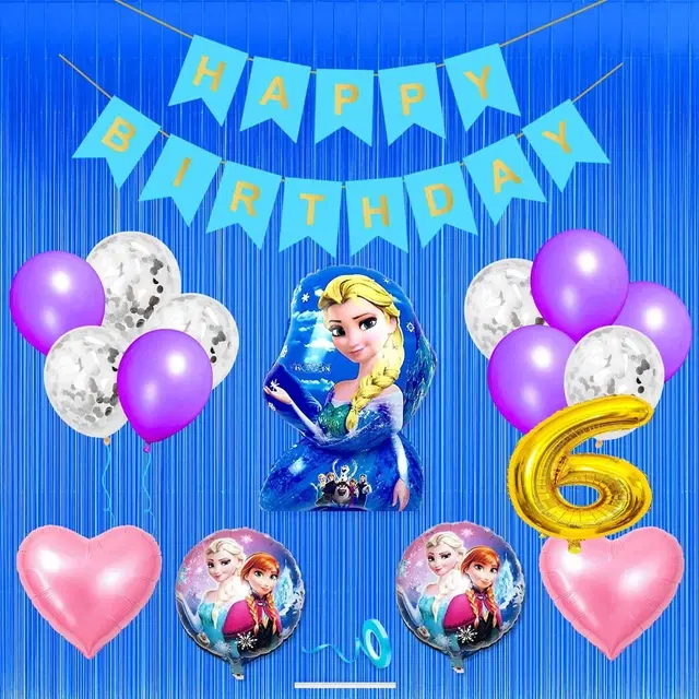 Disney Frozen Theme 6th Birthday Decoration Kit for Kids (Blue)Pcs Of 20 ,(Set Of 1)