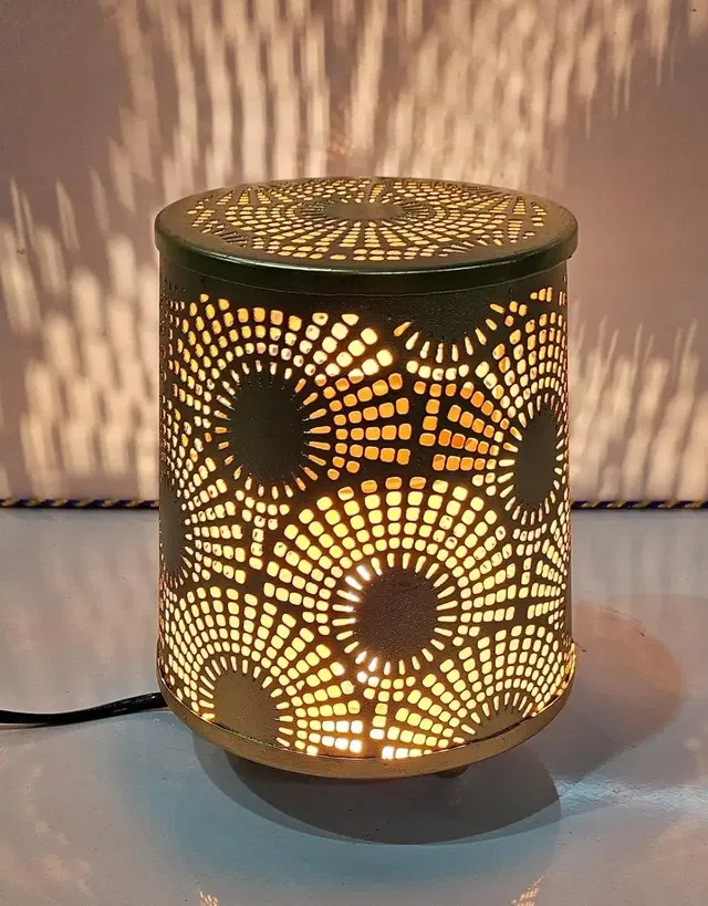 Metal Decorative Electric Moroccan-Style Oil Burner with Oil, 10 ml, Gold, Set of 1