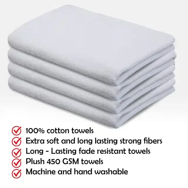 Cotton Hand Towel, Pack of 4, White, 40x60 cm