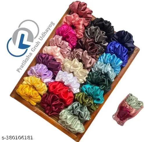 Pack of 12 Fabric Scrunchies for Women (White, Pack of 12)