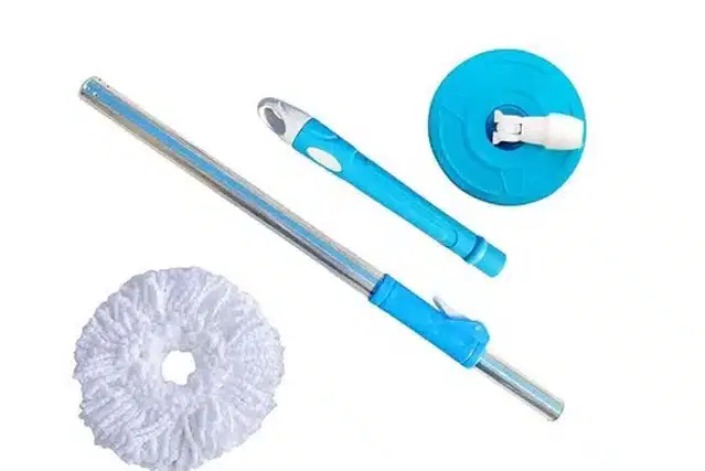 Stainless Steel Rod, Spin Mop Handle With Head & Refill, Set Of 1, Multicolor