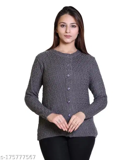 Acrylic Solid Sweater for Women (Grey, M)