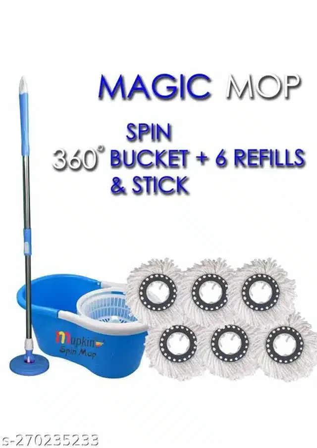 Spin Bucket Mop with 6 Refill, Assorted, Set of 1