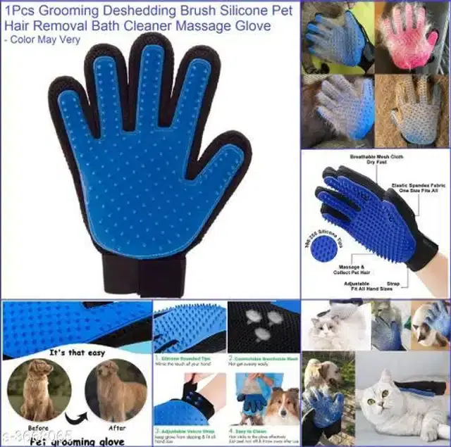 Silicone Pet Care Glove, Blue & Black