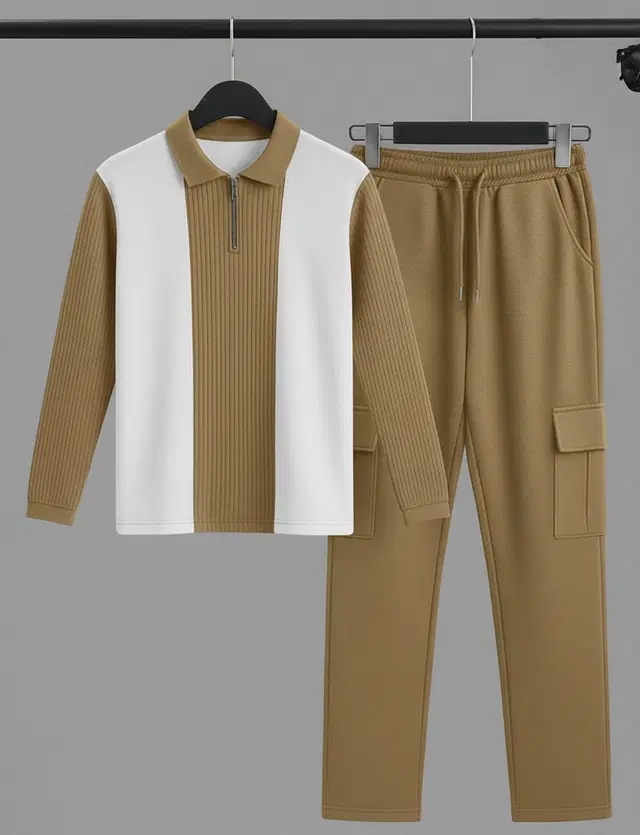 Colorblocked Night Suit For Men  Brown , (M)