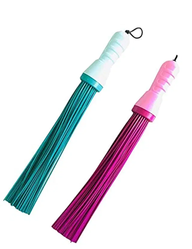 Plastic Brooms Bathroom & Home Floor Cleaning, Multicolor, Pack of 2