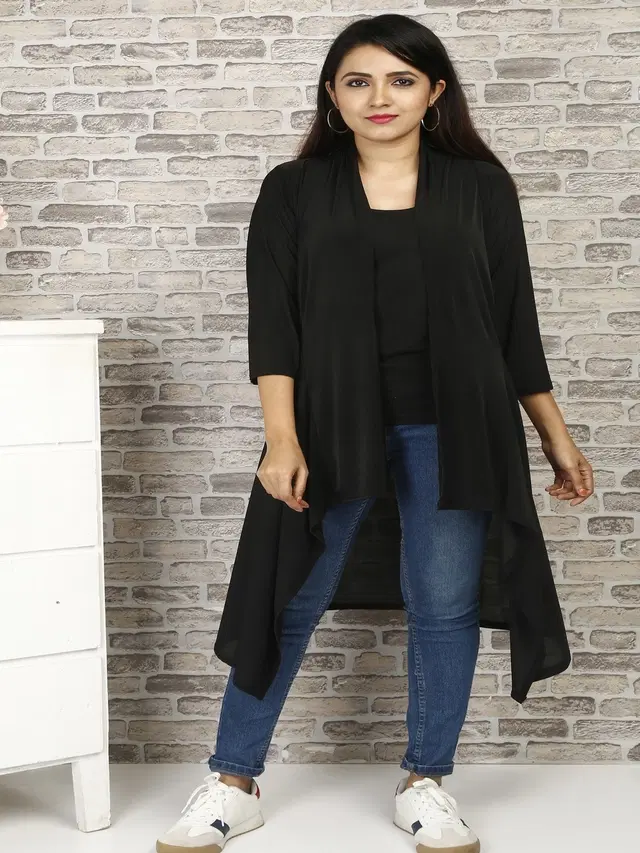 Hosiery Solid Shrug for Women (Black, S)