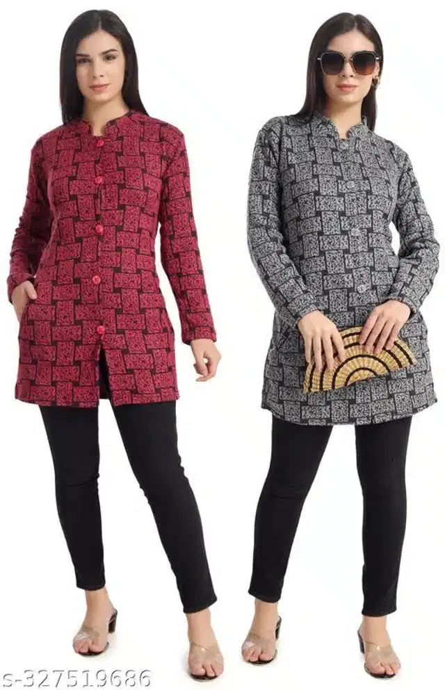 Woolen Full Sleeves Cardigans for Women, Pack of 2 (Multicolor, L)