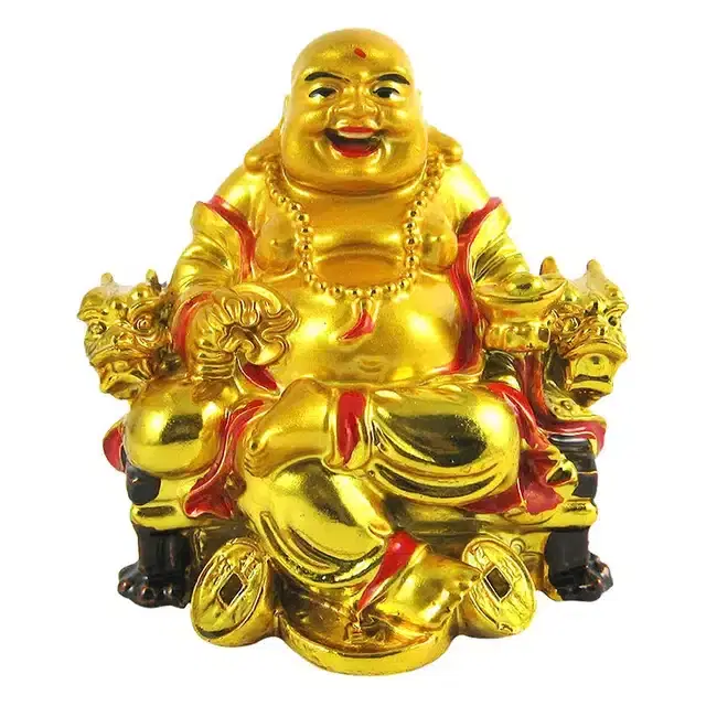 Polyresin Laughing Buddha Showpiece, Gold, 7.5 cm
