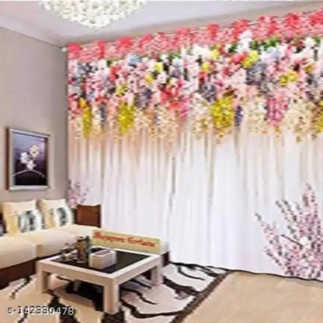 Polyester Window Curtain, Multicolor, 5 Feet, Pack of 2