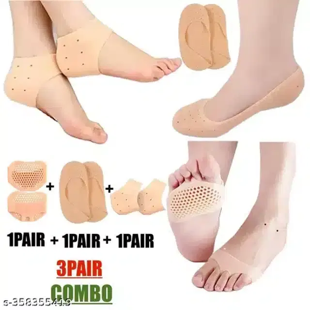 Silicone Gel Heel Socks Combo, Beige, Set of 3