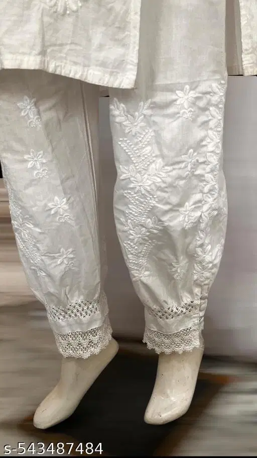 Cotton Solid Salwar for Women, White (M)