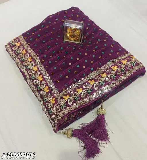 Georgette Embroidered Saree For Women, Purple