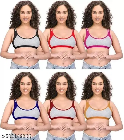 Cotton Sports Bra for Women & Girls, Multicolour, Pack of  6 (40A)