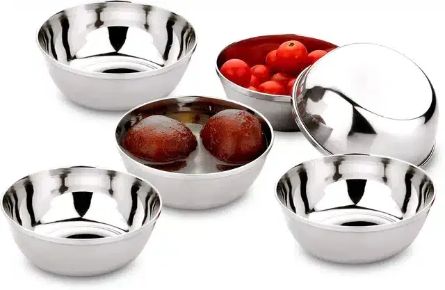 Stainless Steel Vegetable Bowl, Pack of 6, Silver