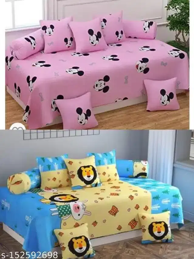 Polycotton Diwan Cover Set, Multicolor, Combo of 2