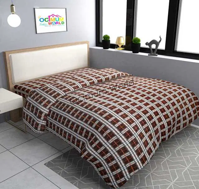 MORADO Double Bed Woolen Fabric Checkered Duvet Cover for Winters, Brown, 90X100 Inches, M-18