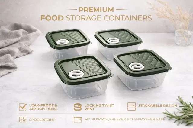 Food Storage Container Set of 4 Green