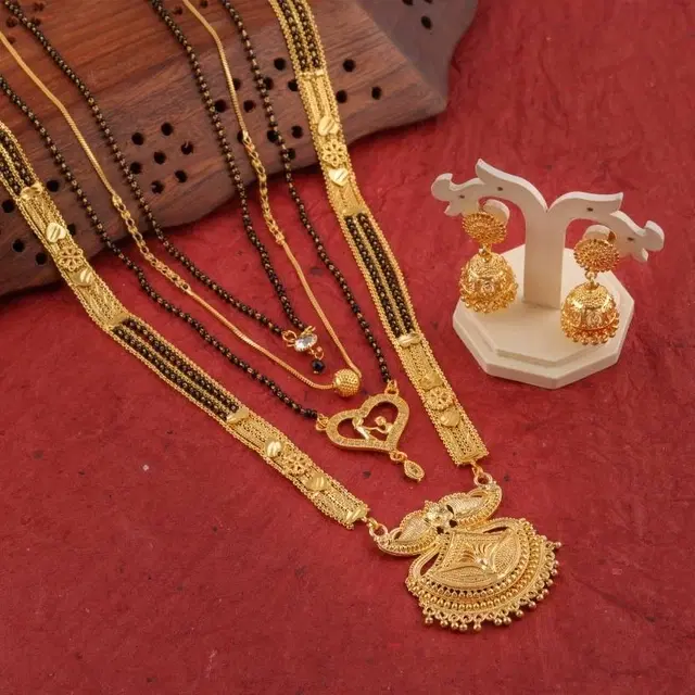 Brass Mangalsutra With Earrings For Women, Set Of 1, Gold (Black)