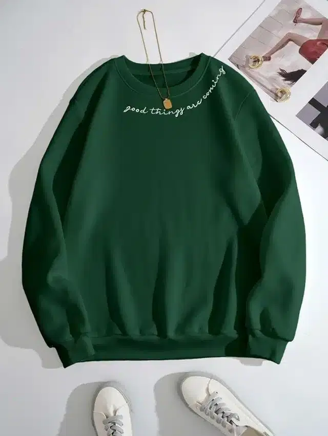 Fleece Full Sleeves Sweatshirt for Women (Green, S)