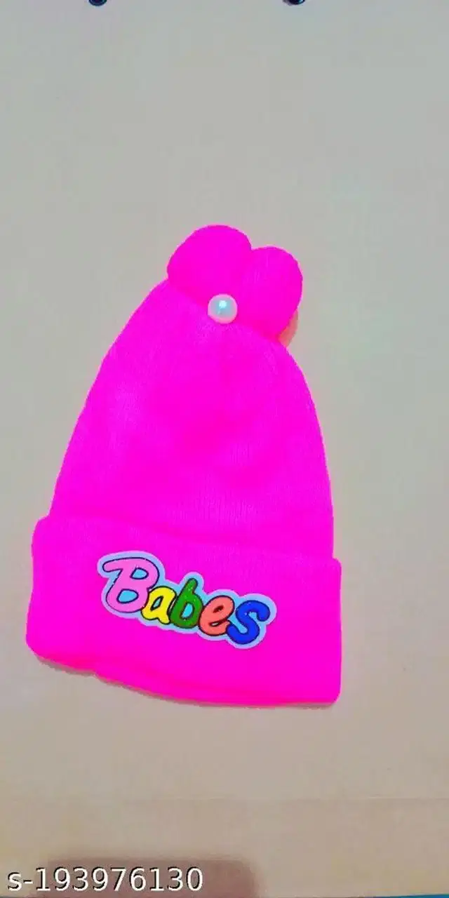 Woolen Cap for Kids (Dark Pink, 0-3 Months)