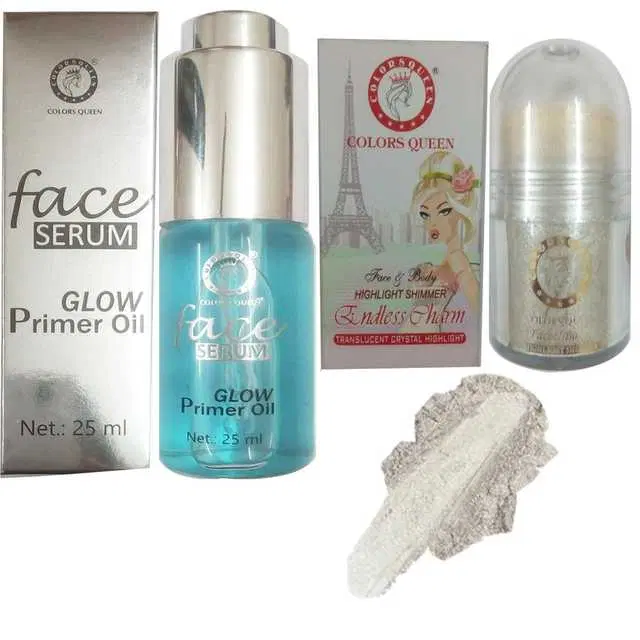 Combo of 1 Colors Queen Glow Primer Oil Face Serum, 25 ml & 1 Colors Queen Endless Charm Face & Body Silver Highlight Shimmer, R850