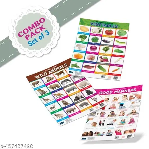 Bookford Publications My small chart Wild Animals, Good Manners & Vegetables (Set of 3)