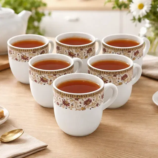 Ceramic Tea & Coffee Cup, White, Pack of 6 (140 ml)