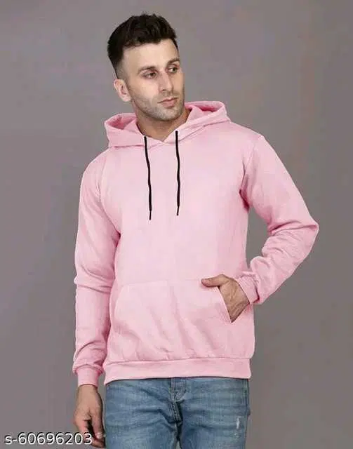 Stylish Wool Men Solid Sweatshirt (Pink, S) (ITF-29)