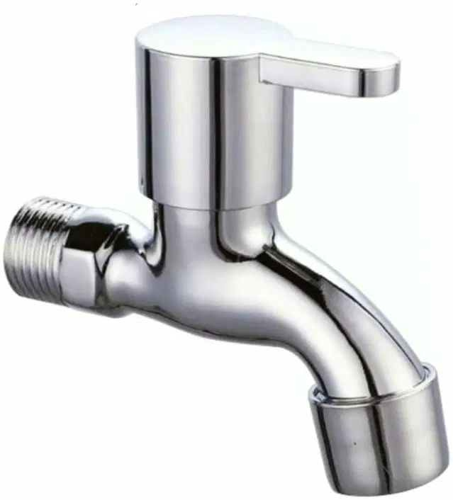 Stainless Steel Short Body Bib Cock Tap with Wall Flange, Silver, Set of 1