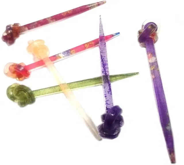 Plastic Hair Juda Bun Stick for Women, Multicolour, Pack of 6