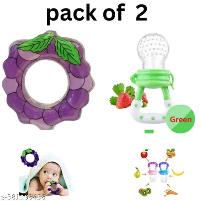 Silicone Teether with Fruit Nibbler, Multicolor, Set of 2